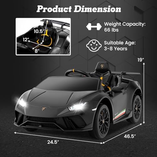 INFANS Licensed Lamborghini Huracan Ride on Car, 12V Kids Electric Vehicle Battery Powered Toy with Remote Control