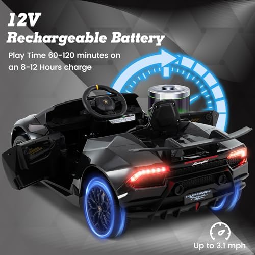 INFANS Licensed Lamborghini Huracan Ride on Car, 12V Kids Electric Vehicle Battery Powered Toy with Remote Control