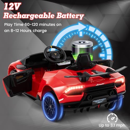 INFANS Licensed Lamborghini Huracan Ride on Car, 12V Kids Electric Vehicle Battery Powered Toy with Remote Control