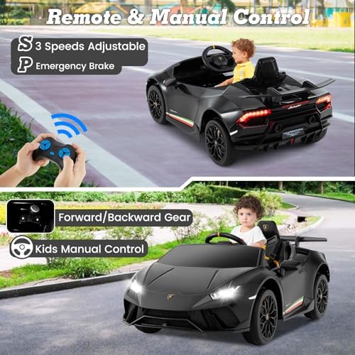 INFANS Licensed Lamborghini Huracan Ride on Car, 12V Kids Electric Vehicle Battery Powered Toy with Remote Control
