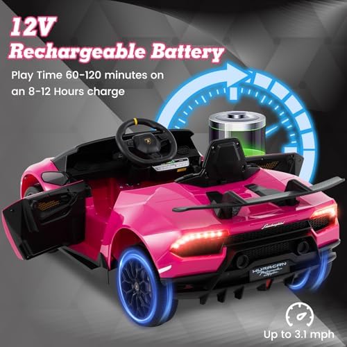 INFANS Licensed Lamborghini Huracan Ride on Car, 12V Kids Electric Vehicle Battery Powered Toy with Remote Control
