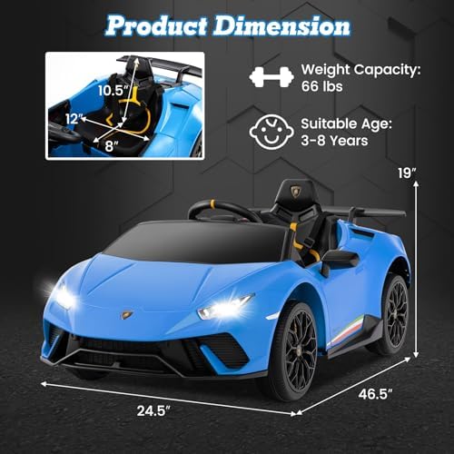 INFANS Licensed Lamborghini Huracan Ride on Car, 12V Kids Electric Vehicle Battery Powered Toy with Remote Control
