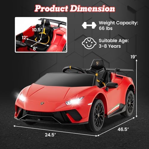 INFANS Licensed Lamborghini Huracan Ride on Car, 12V Kids Electric Vehicle Battery Powered Toy with Remote Control