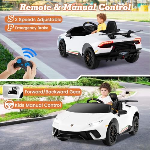 INFANS Licensed Lamborghini Huracan Ride on Car, 12V Kids Electric Vehicle Battery Powered Toy with Remote Control
