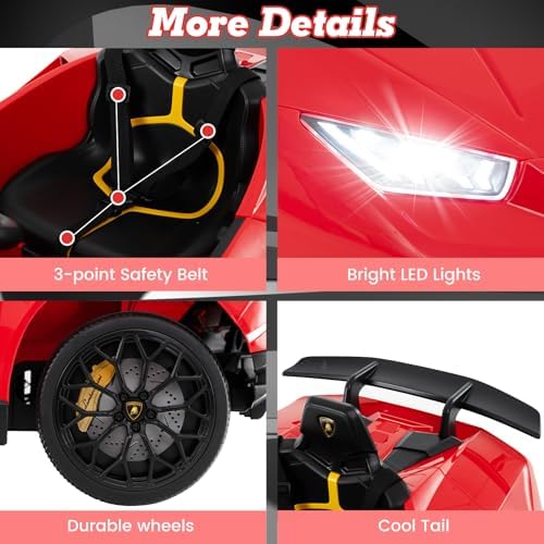 INFANS Licensed Lamborghini Huracan Ride on Car, 12V Kids Electric Vehicle Battery Powered Toy with Remote Control