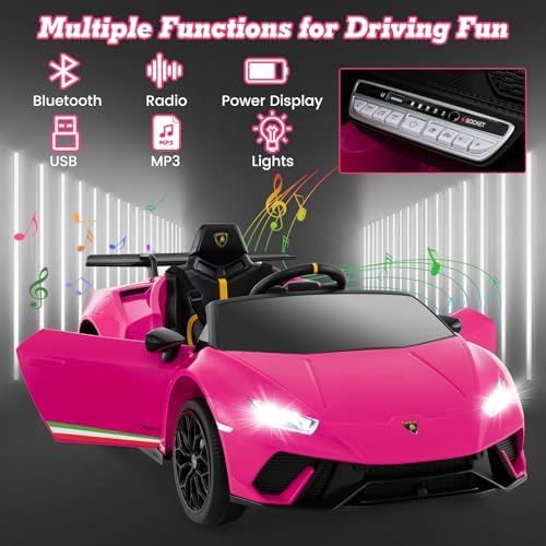 INFANS Licensed Lamborghini Huracan Ride on Car, 12V Kids Electric Vehicle Battery Powered Toy with Remote Control