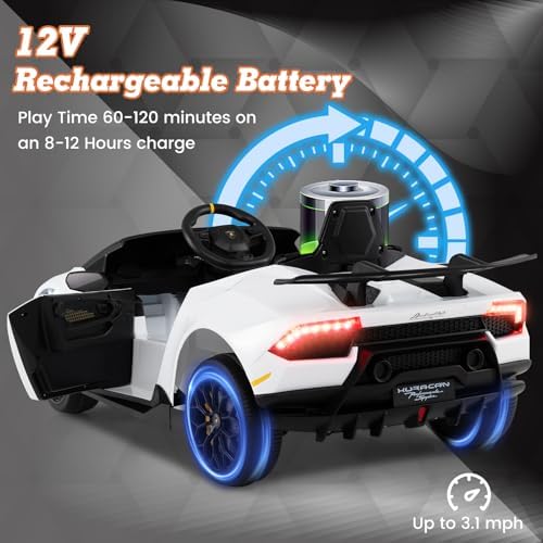 INFANS Licensed Lamborghini Huracan Ride on Car, 12V Kids Electric Vehicle Battery Powered Toy with Remote Control