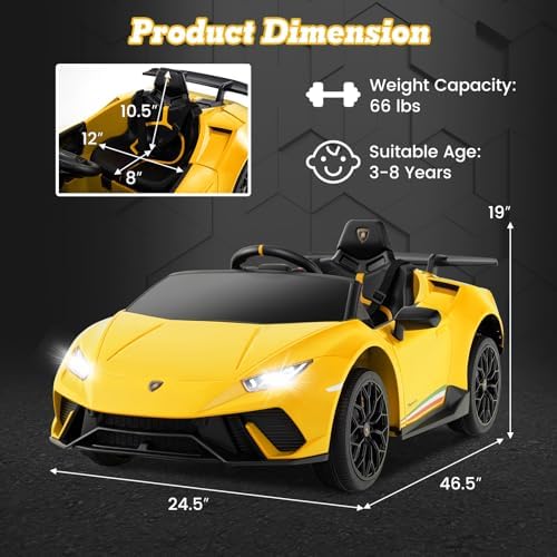 INFANS Licensed Lamborghini Huracan Ride on Car, 12V Kids Electric Vehicle Battery Powered Toy with Remote Control
