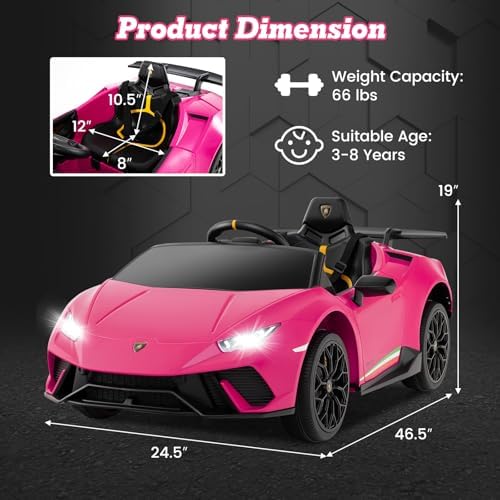 INFANS Licensed Lamborghini Huracan Ride on Car, 12V Kids Electric Vehicle Battery Powered Toy with Remote Control