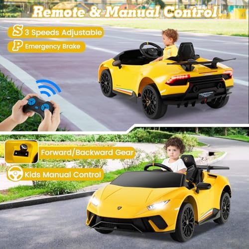 INFANS Licensed Lamborghini Huracan Ride on Car, 12V Kids Electric Vehicle Battery Powered Toy with Remote Control