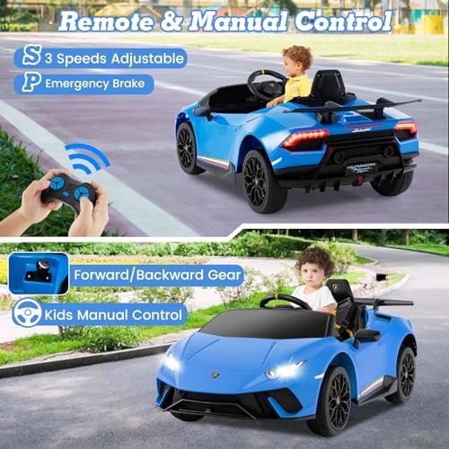 INFANS Licensed Lamborghini Huracan Ride on Car, 12V Kids Electric Vehicle Battery Powered Toy with Remote Control