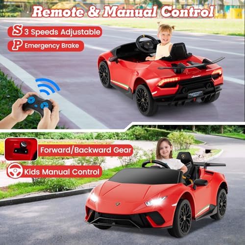 INFANS Licensed Lamborghini Huracan Ride on Car, 12V Kids Electric Vehicle Battery Powered Toy with Remote Control
