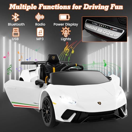 INFANS Licensed Lamborghini Huracan Ride on Car, 12V Kids Electric Vehicle Battery Powered Toy with Remote Control
