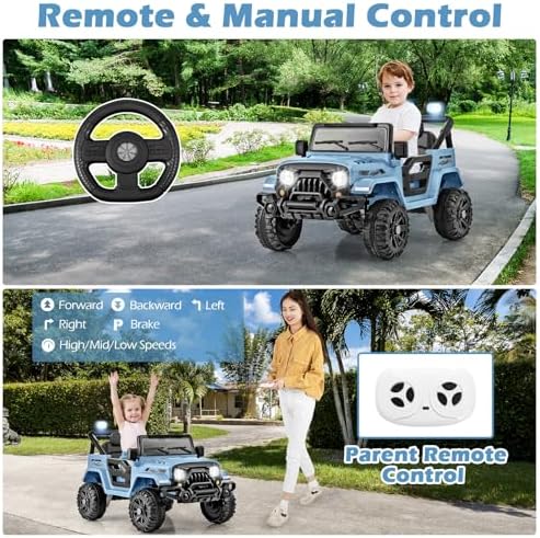 INFANS Ride on Truck, 12V Battery Powered Electric Vehicle for Kids with Remote Control, Bluetooth, Power Display, LED Lights