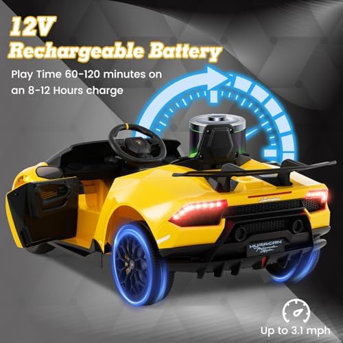 INFANS Licensed Lamborghini Huracan Ride on Car, 12V Kids Electric Vehicle Battery Powered Toy with Remote Control
