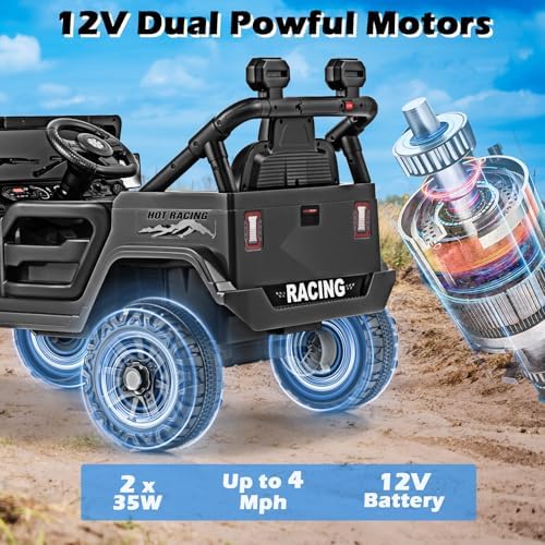 INFANS Ride on Truck, 12V Battery Powered Electric Vehicle for Kids with Remote Control, Bluetooth, Power Display, LED Lights