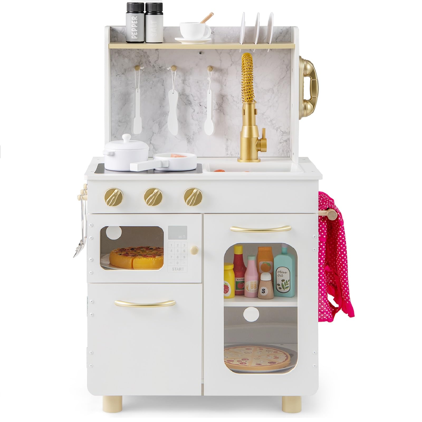 INFANS Kids Kitchen Playset, Toddler Wooden Pretend Cooking Set, Play Kitchen Toy Set with Toy Food Cookware Accessories