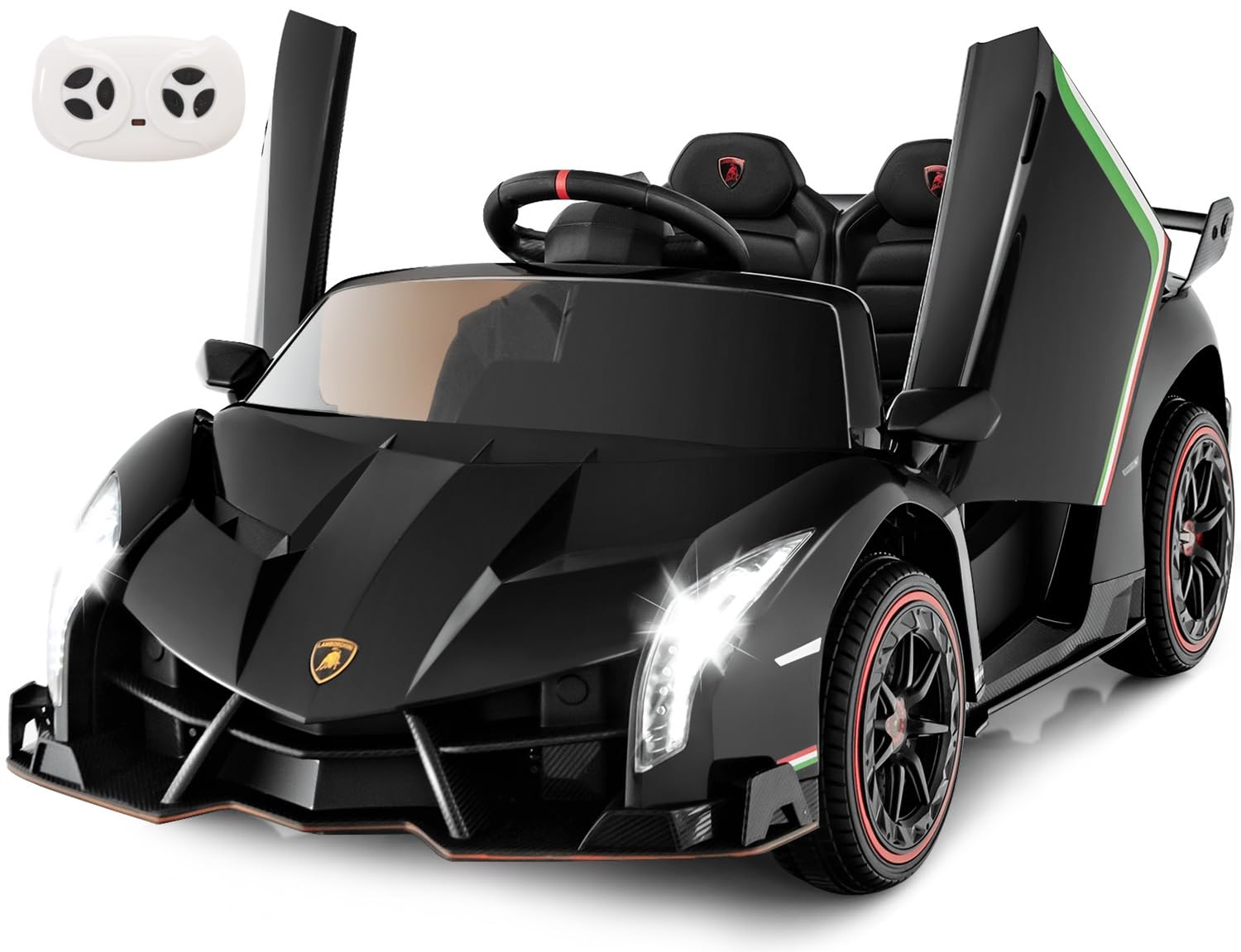 INFANS 2 Seater Kids Ride on Car, 12V 4WD Licensed Lamborghini Veneno Powered Electric Vehicle with Rocking Mode, Remote Control