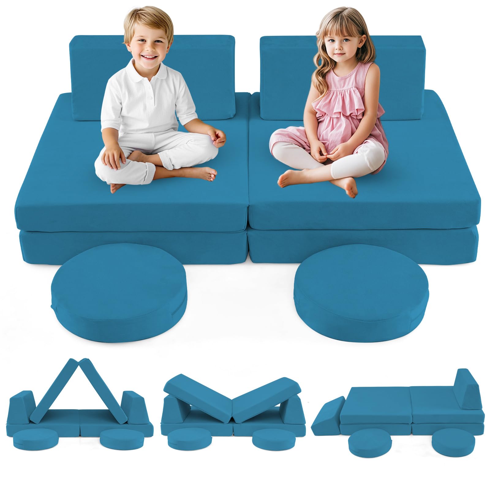 INFANS Modular Kids Play Couch, 6 PCS Toddler Creative Sectional Fort Building Sofa for Playroom, Bedroom