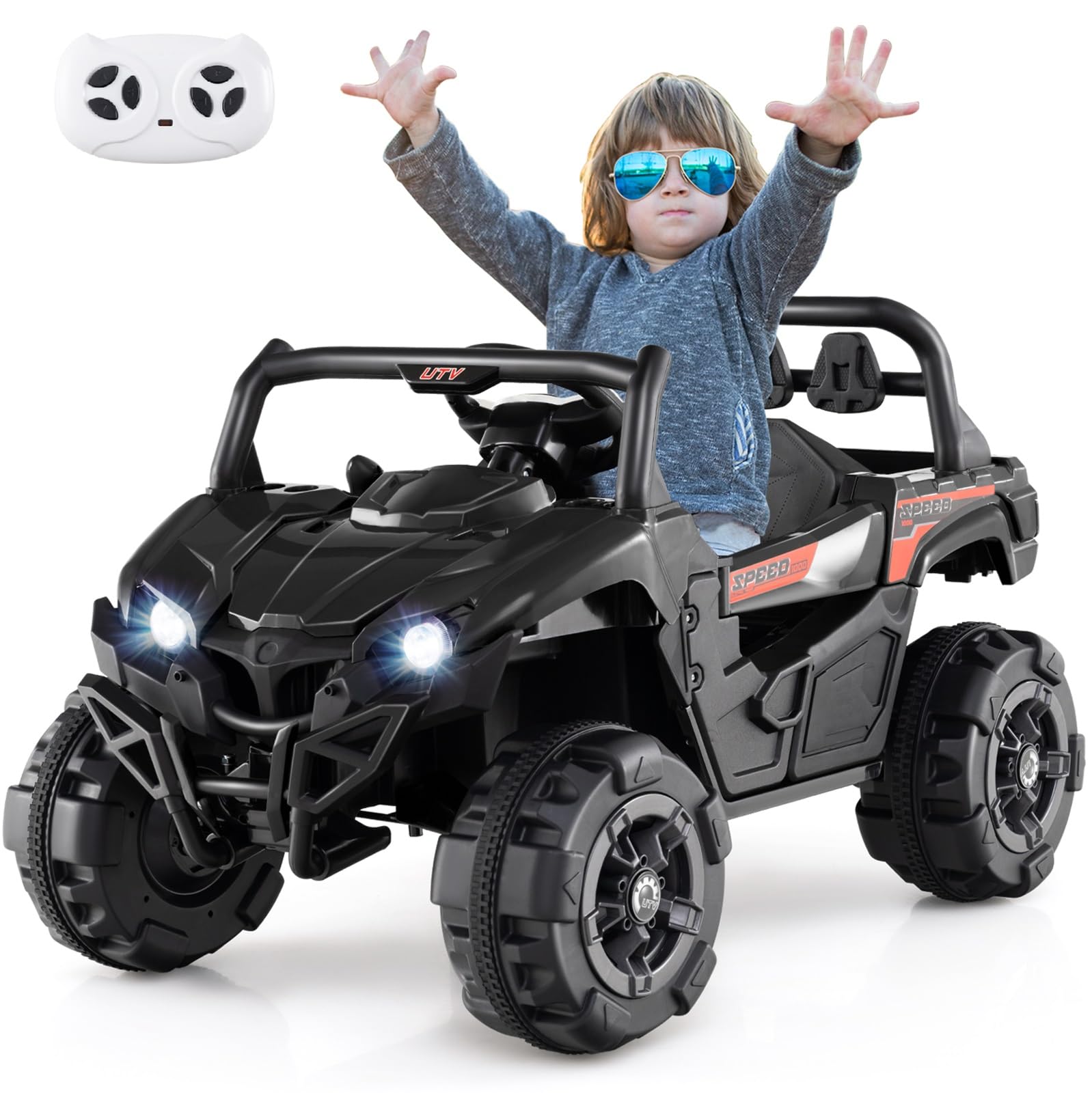 INFANS 12V Ride on Car UTV, Battery Powered Off-Road Kids Electric Vehicles with Remote Control, Music, Horn, MP3, Lights