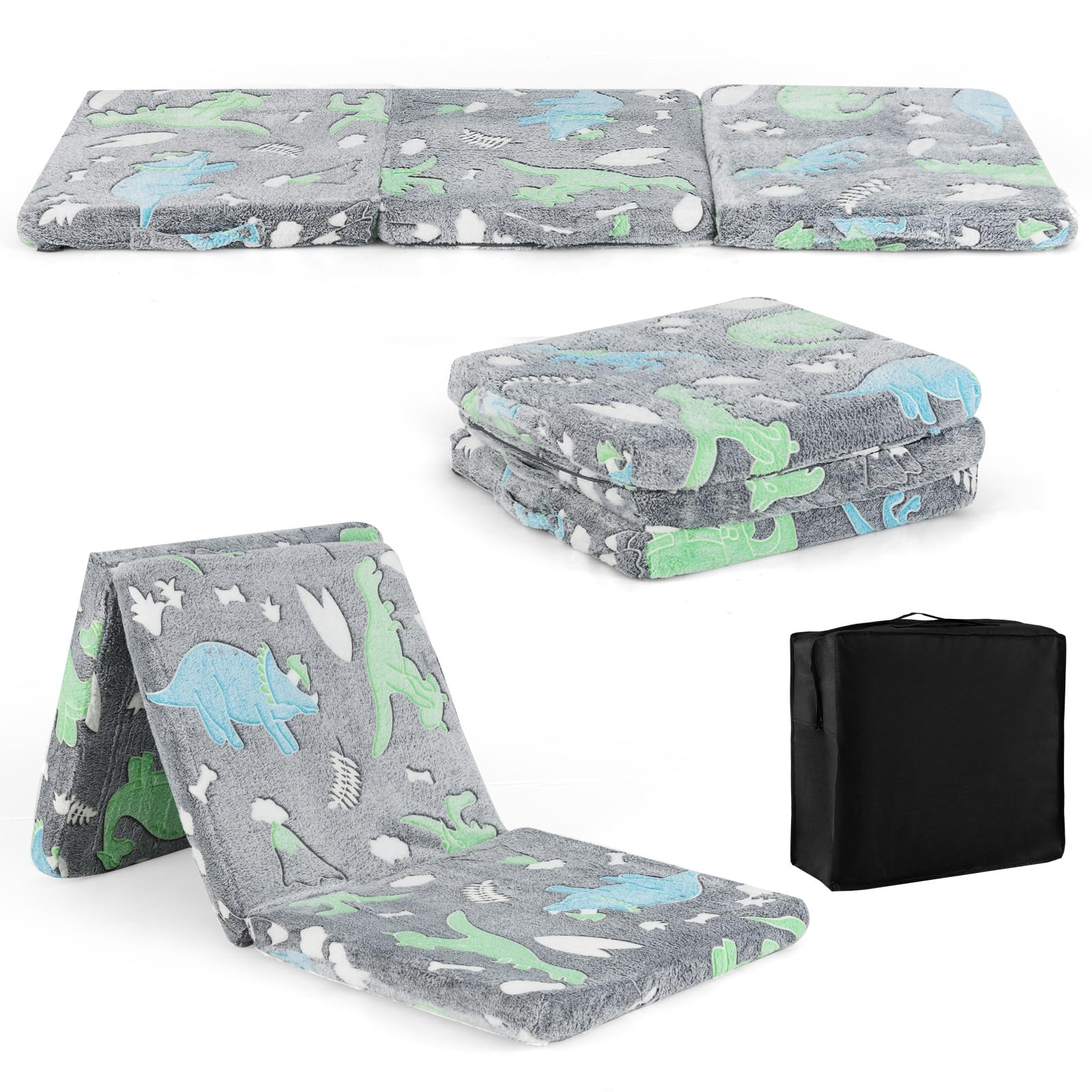 INFANS Foldable Floor Mattress for Kids, Glow in Dark Tri-Folding Nap Mat for Sleeping Daycare, Portable Foam Mattress