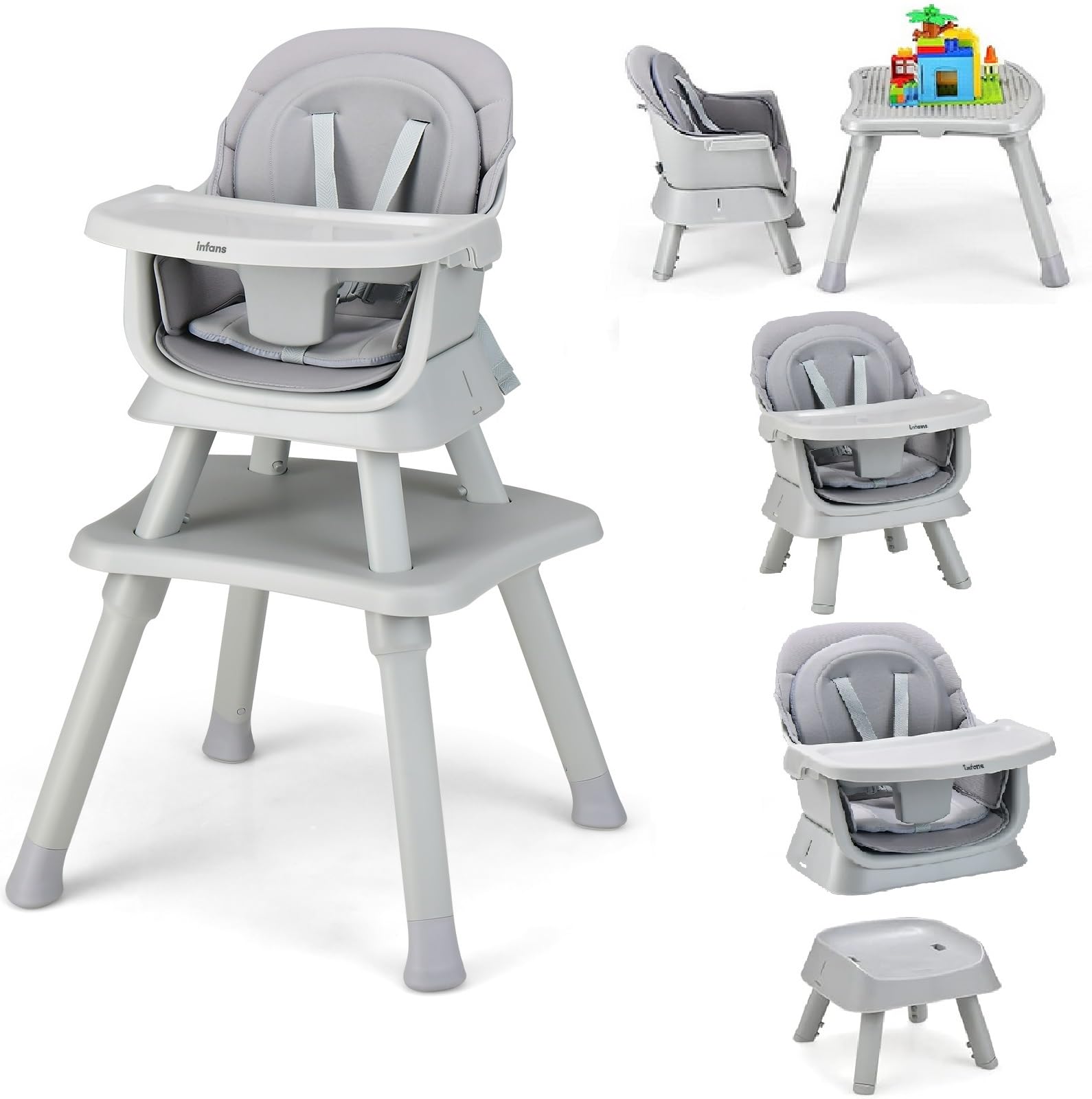 INFANS 8 in 1 Baby High Chair, Convertible Highchair for Babies and Toddlers, Infant Dining Booster Seat, Kids Stool Table Chair Set