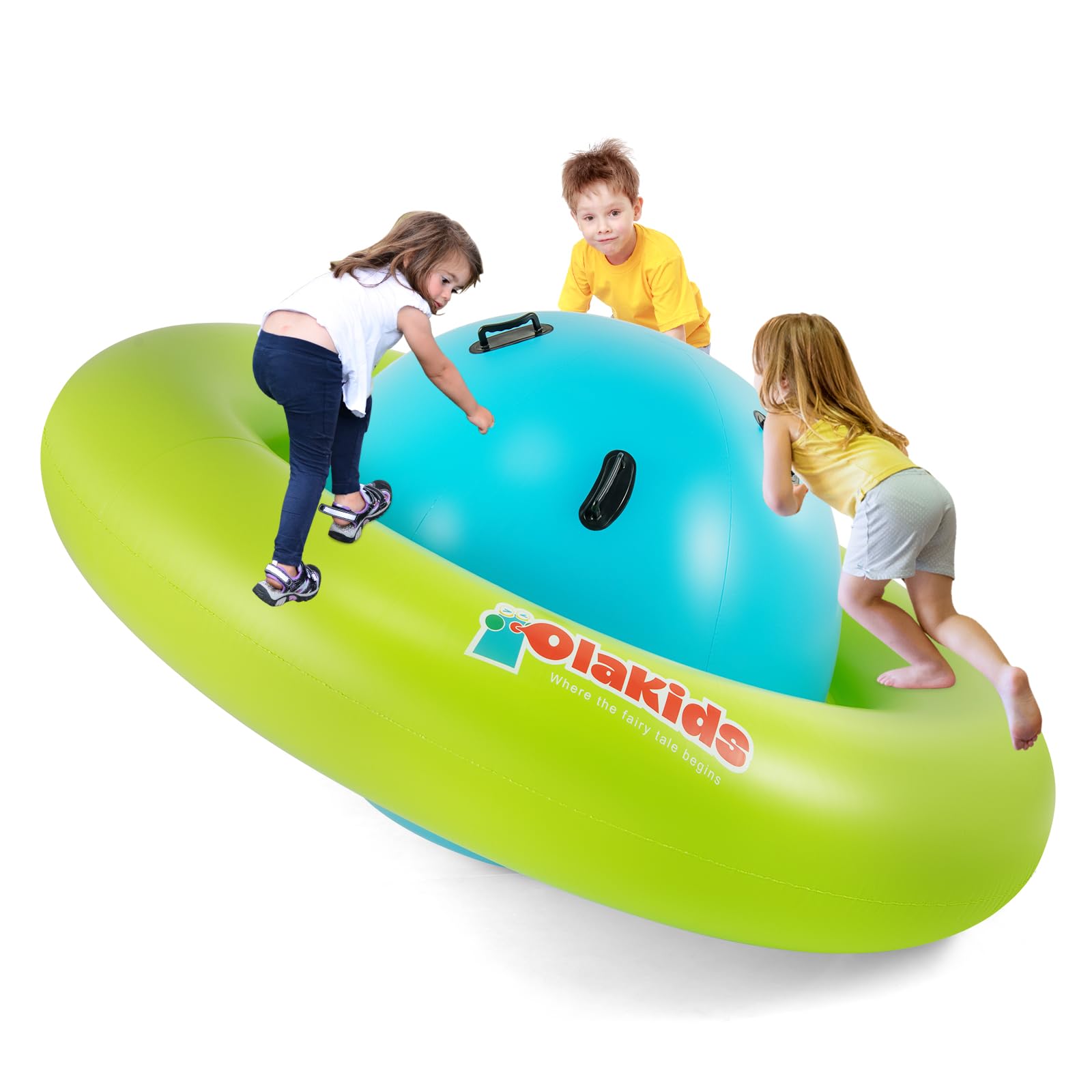 INFANS 8FT Inflatable Dome Rocker Bouncer, Outdoor Kids Giant Roll and Play Seesaw Rocker with 6 Secure Handles