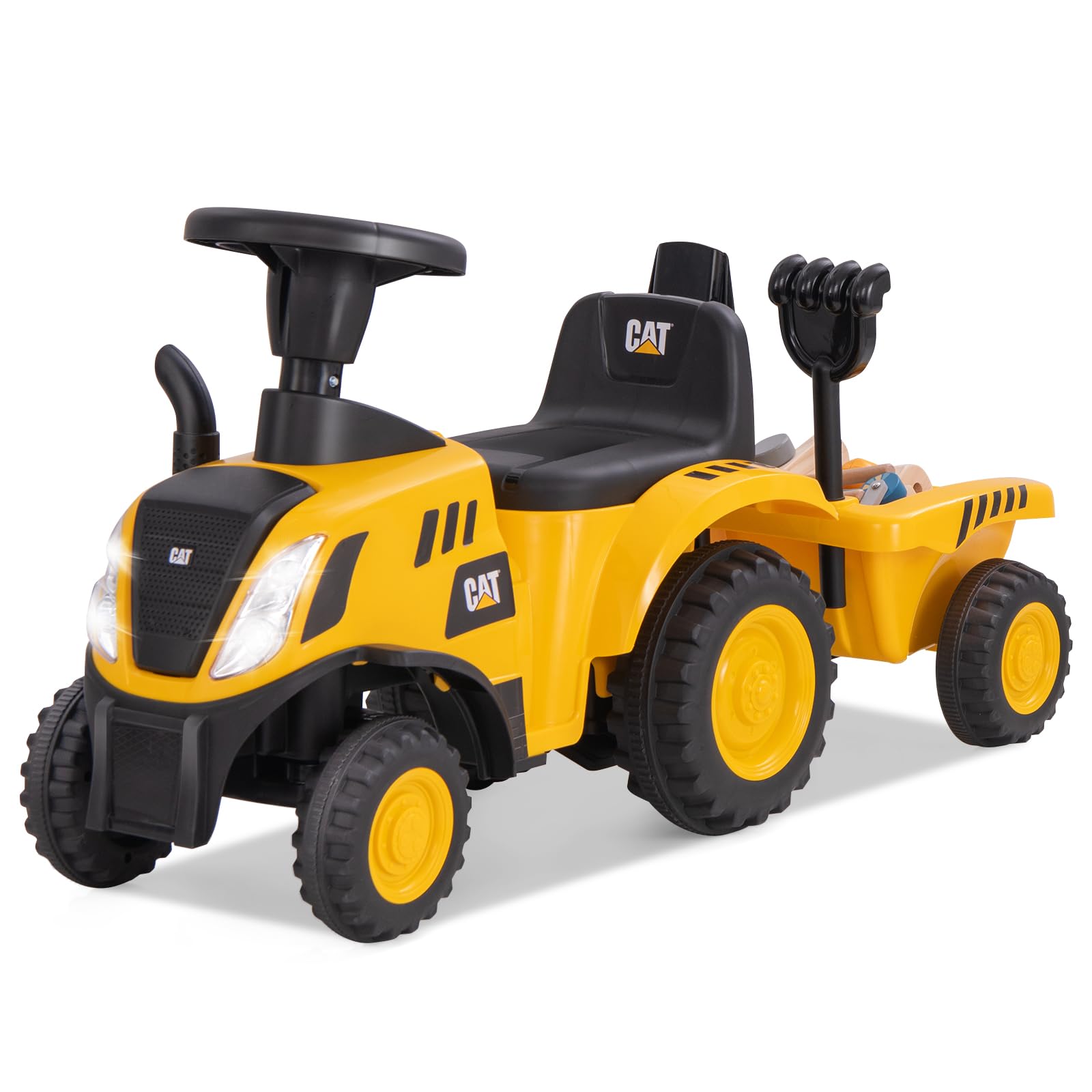 INFANS Licensed Caterpillar Ride on Tractor, Foot to Floor Sliding Truck with Detachable Trailer, Toy Walker for Kids Age 1.5-3