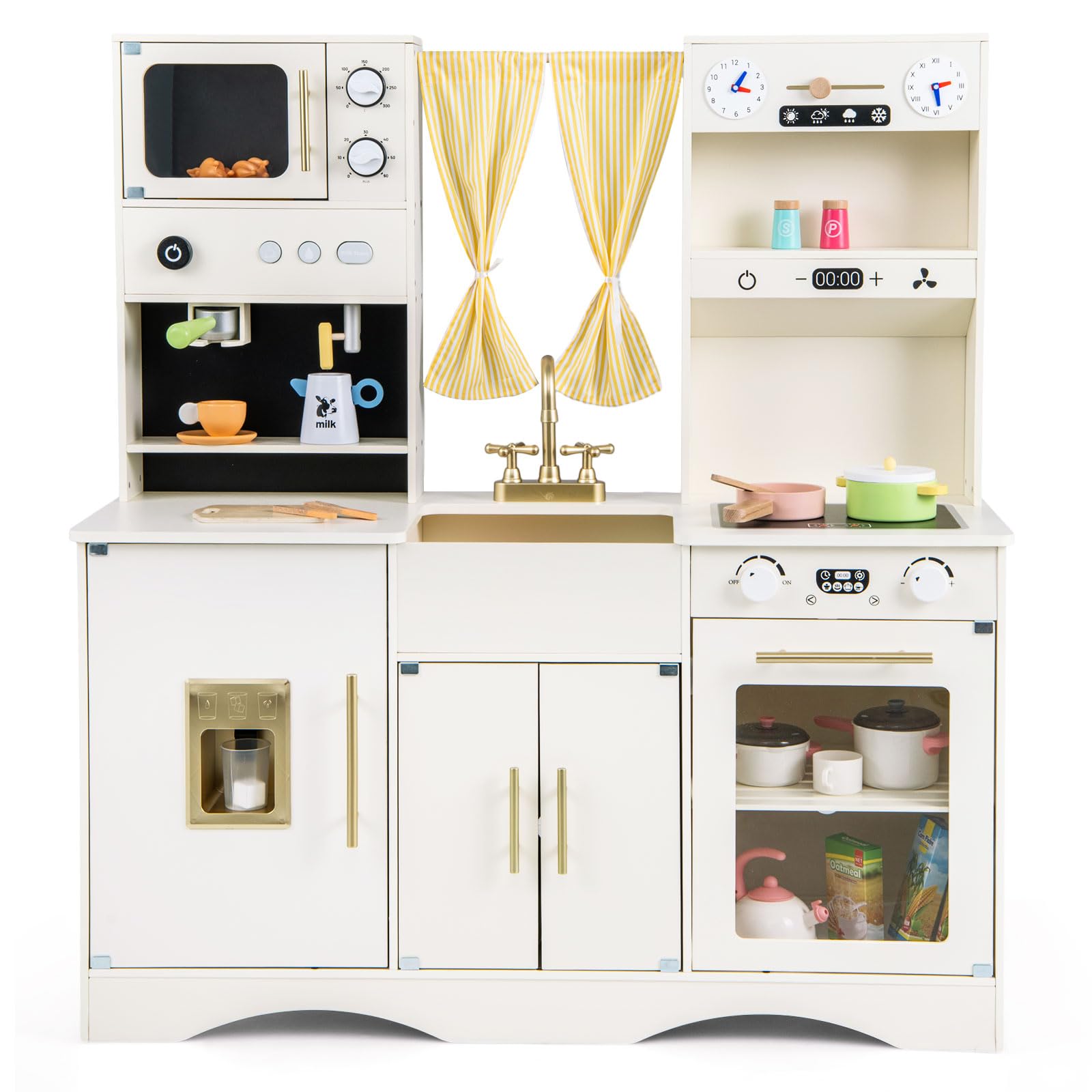 INFANS Kids Kitchen Playset Cooking Toy Kitchen Set with Coffee Machine Stove Removable Sink Microwave Storage Cabinet