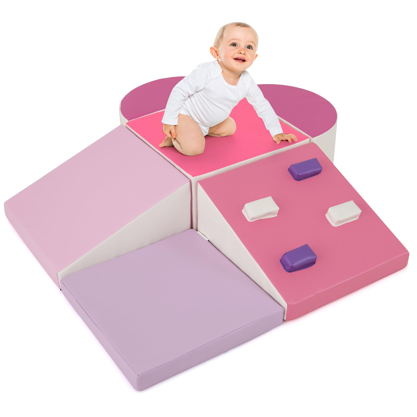 INFANS Climbing Toys for Toddlers, 6 Pieces Baby Foam Blocks Soft Play Set, Indoor Kids Climb and Crawl Sliding Structure