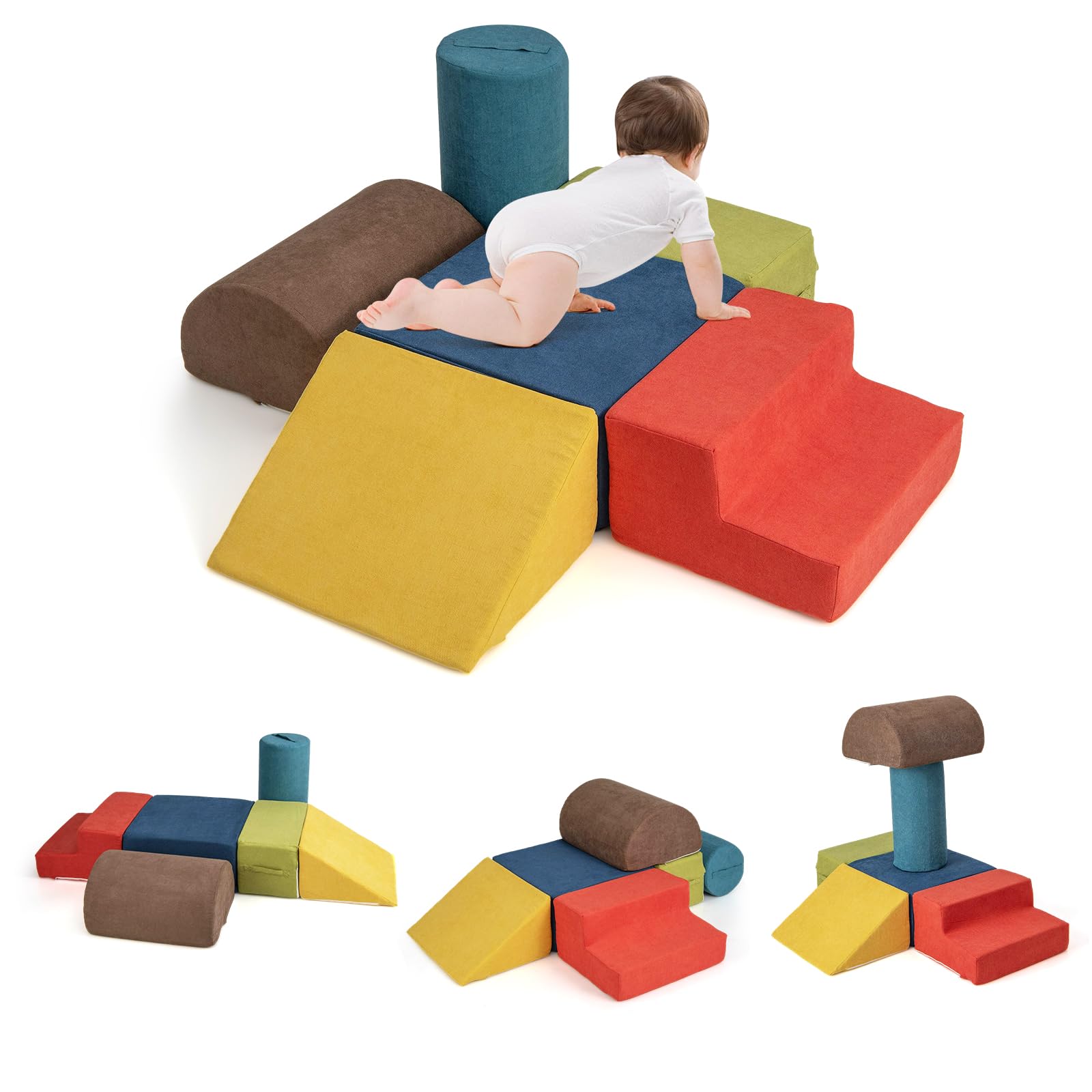 INFANS Climbing Toys for Toddlers, 6pc Kids Climb and Crawl Soft Foam Block Activity Structure Play Set