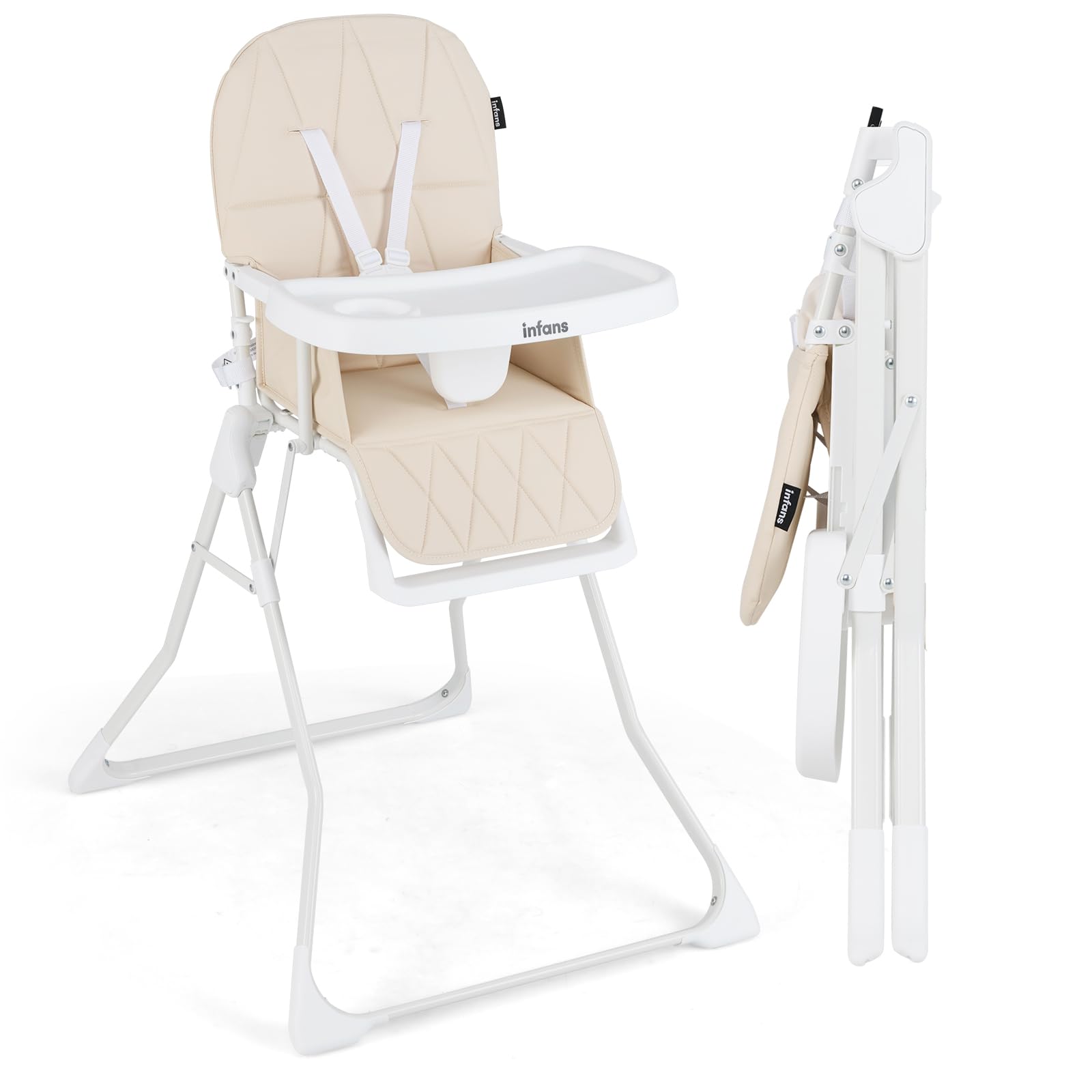 INFANS Baby High Chair, Quick Folding Portable Highchair for Babies and Toddlers with Adjustable Footrest Removable Dishwasher Tray PU Seat