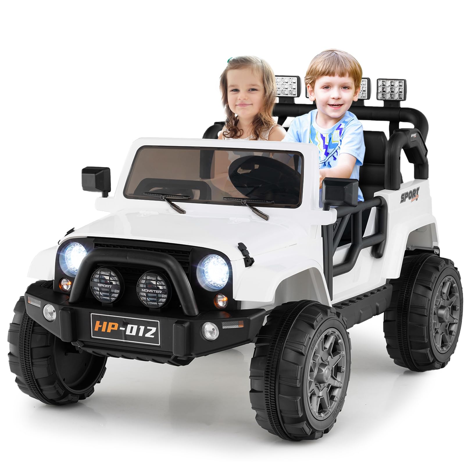 INFANS 2 Seater Ride on Truck, 12V Battery Powered Electric Vehicle for Kids with Remote Control, Power Display, LED Lights