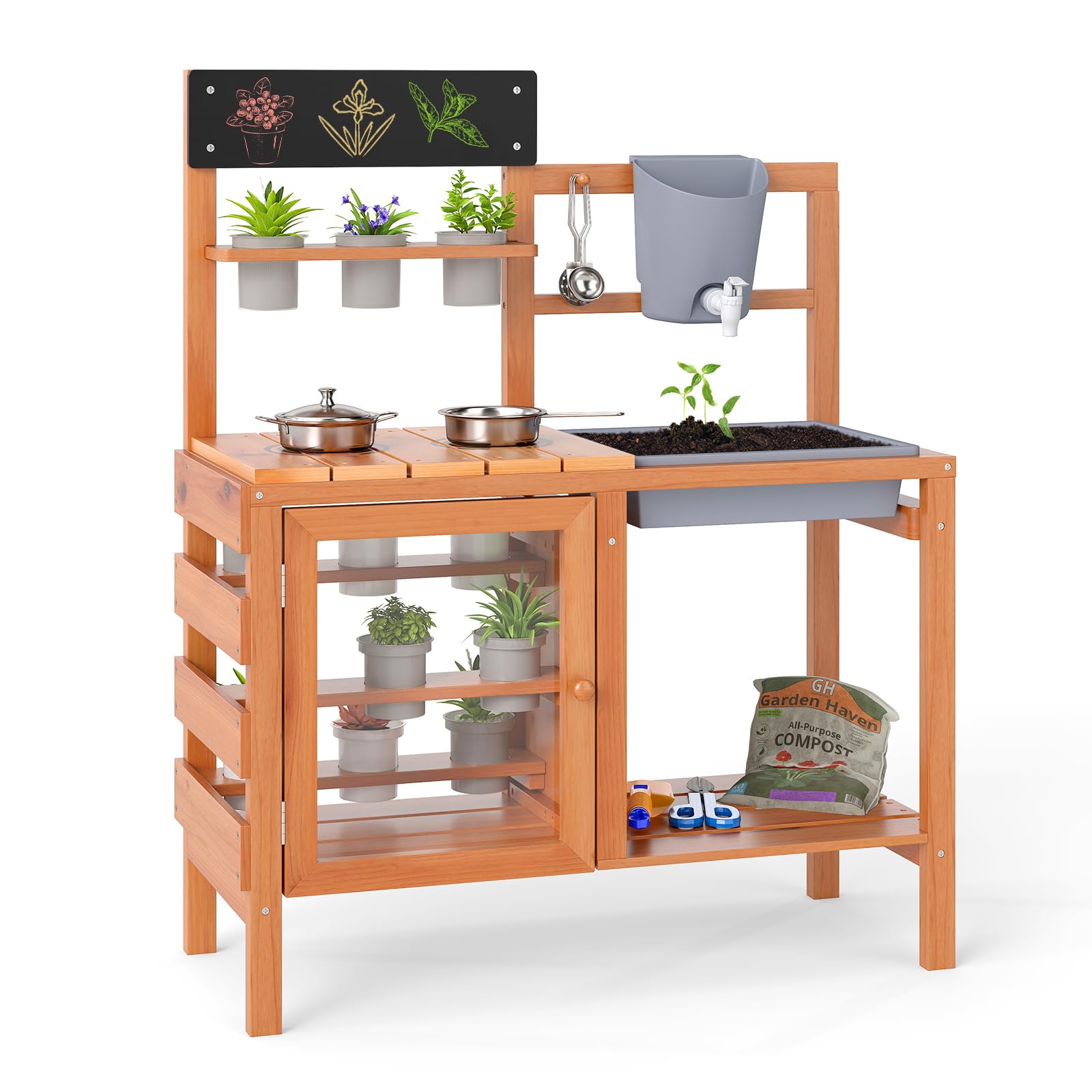 INFANS Mud Kitchen for Kids Outdoor, Wooden Toddler Play Kitchen with Cooking Accessories, Toy Playset for Backyard Garden