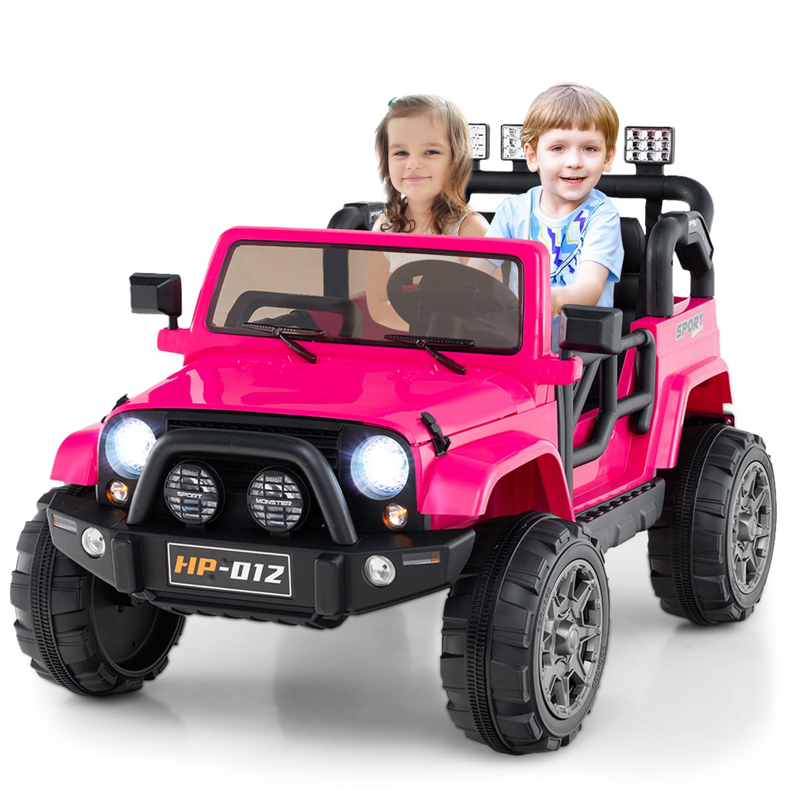 INFANS 2 Seater Ride on Truck, 12V Battery Powered Electric Vehicle for Kids with Remote Control, Power Display, LED Lights