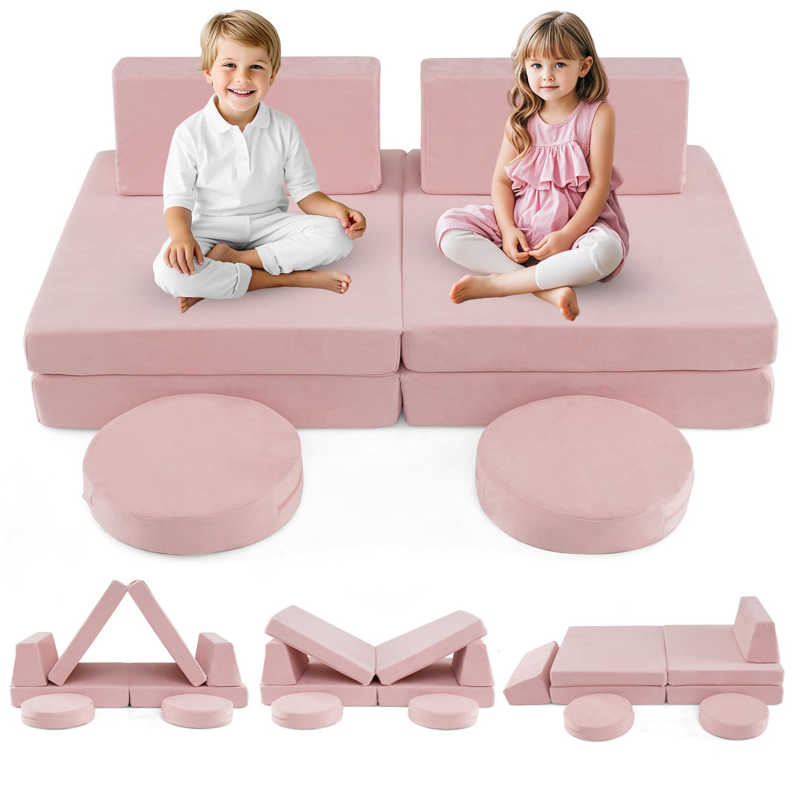 INFANS Modular Kids Play Couch, 6 PCS Toddler Creative Sectional Fort Building Sofa for Playroom, Bedroom