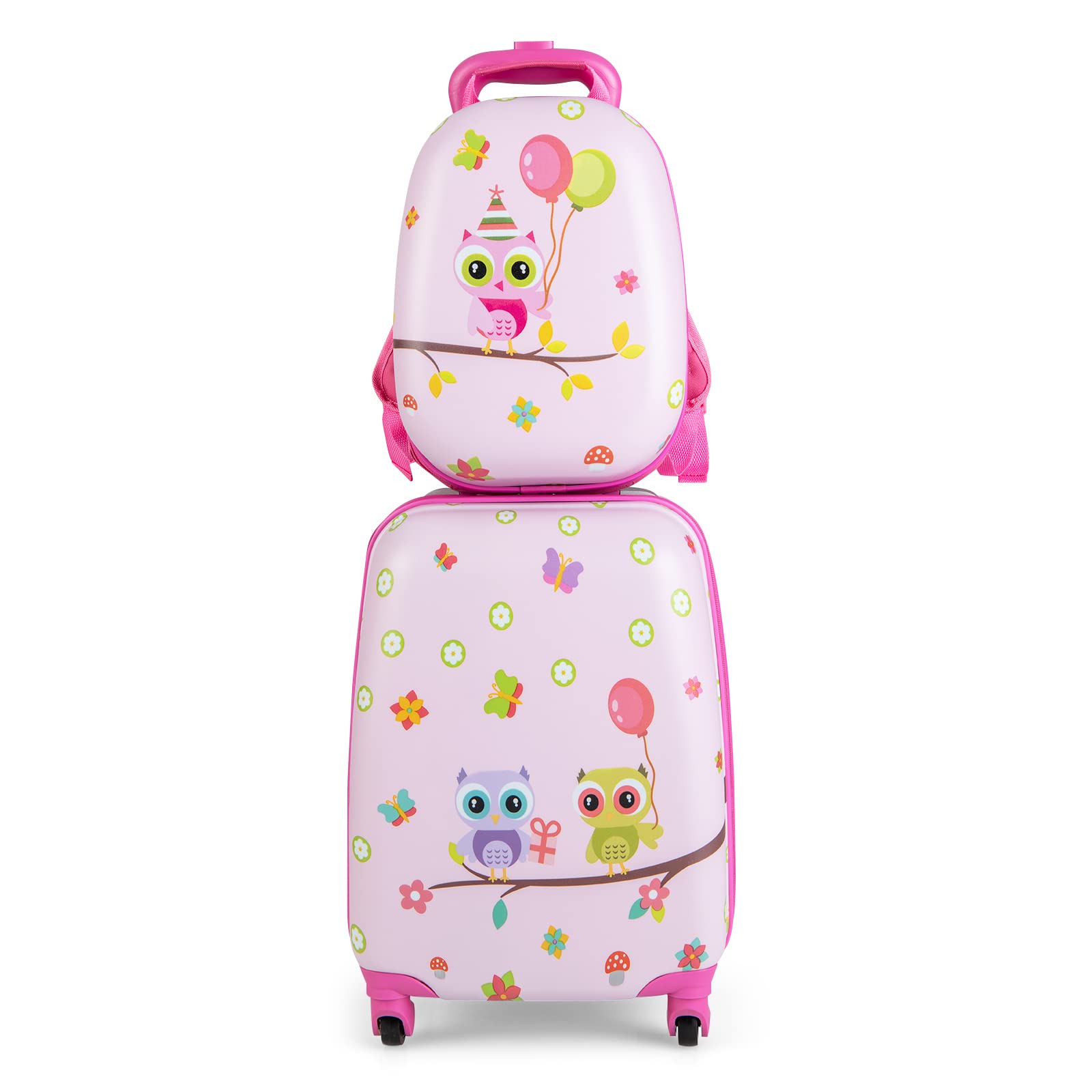 INFANS Kid Luggage Set, 12’’ Travel Backpack and 16’’ Carry on Suitcase with Rolling Spinner Wheels for Children Boys Girls