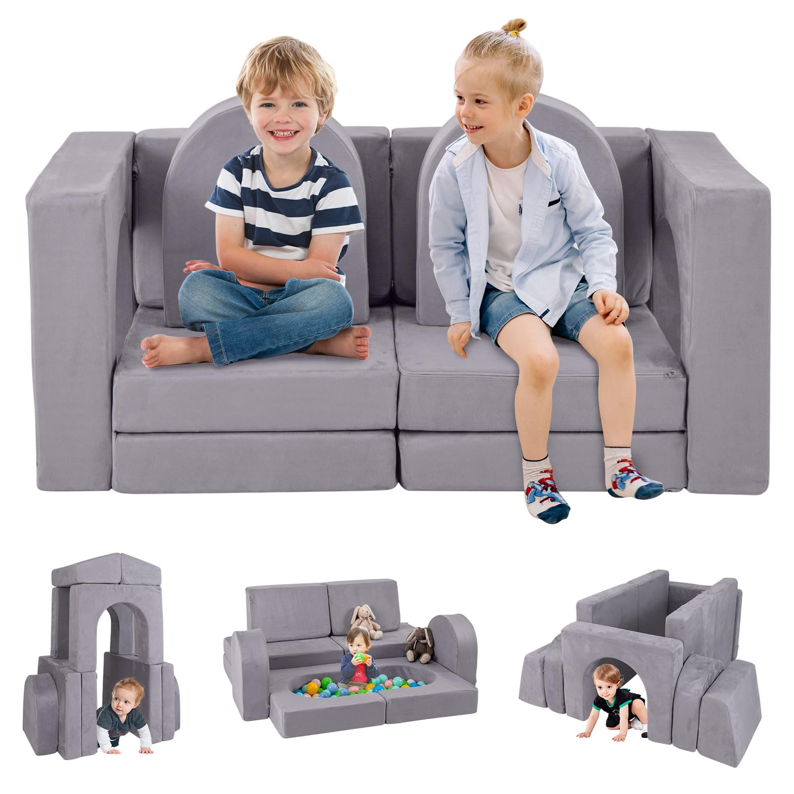 INFANS Modular Kids Play Couch, 8 PCS Toddler Creative Sectional Fort Building Sofa
