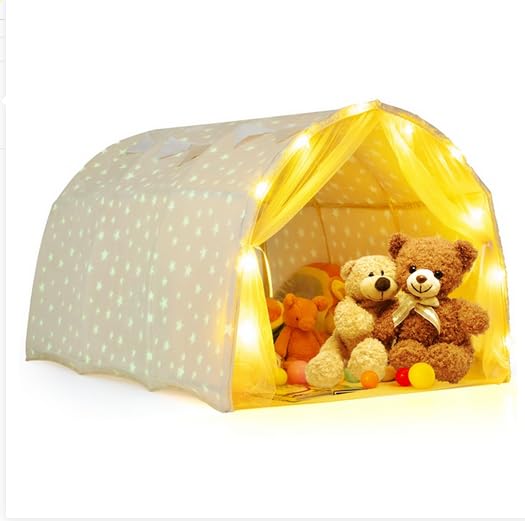 Portable Children Playhouse Privacy Space Twin with Mat Star Light Double Net Curtain