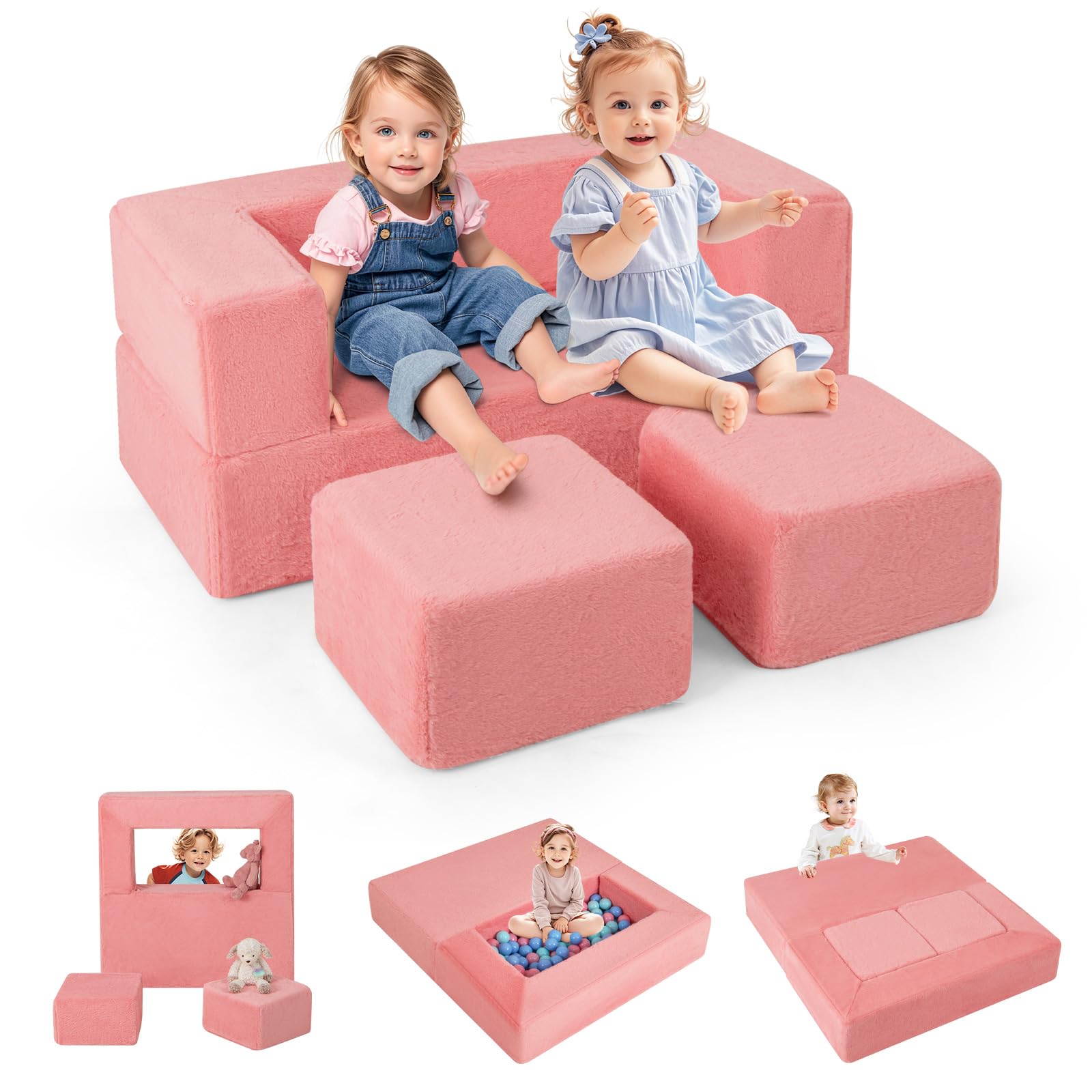 INFANS Modular Kids Play Couch, Toddler Sectional Fort Building Sofa for Playroom, Bedroom, Convertible Soft Foam Furniture