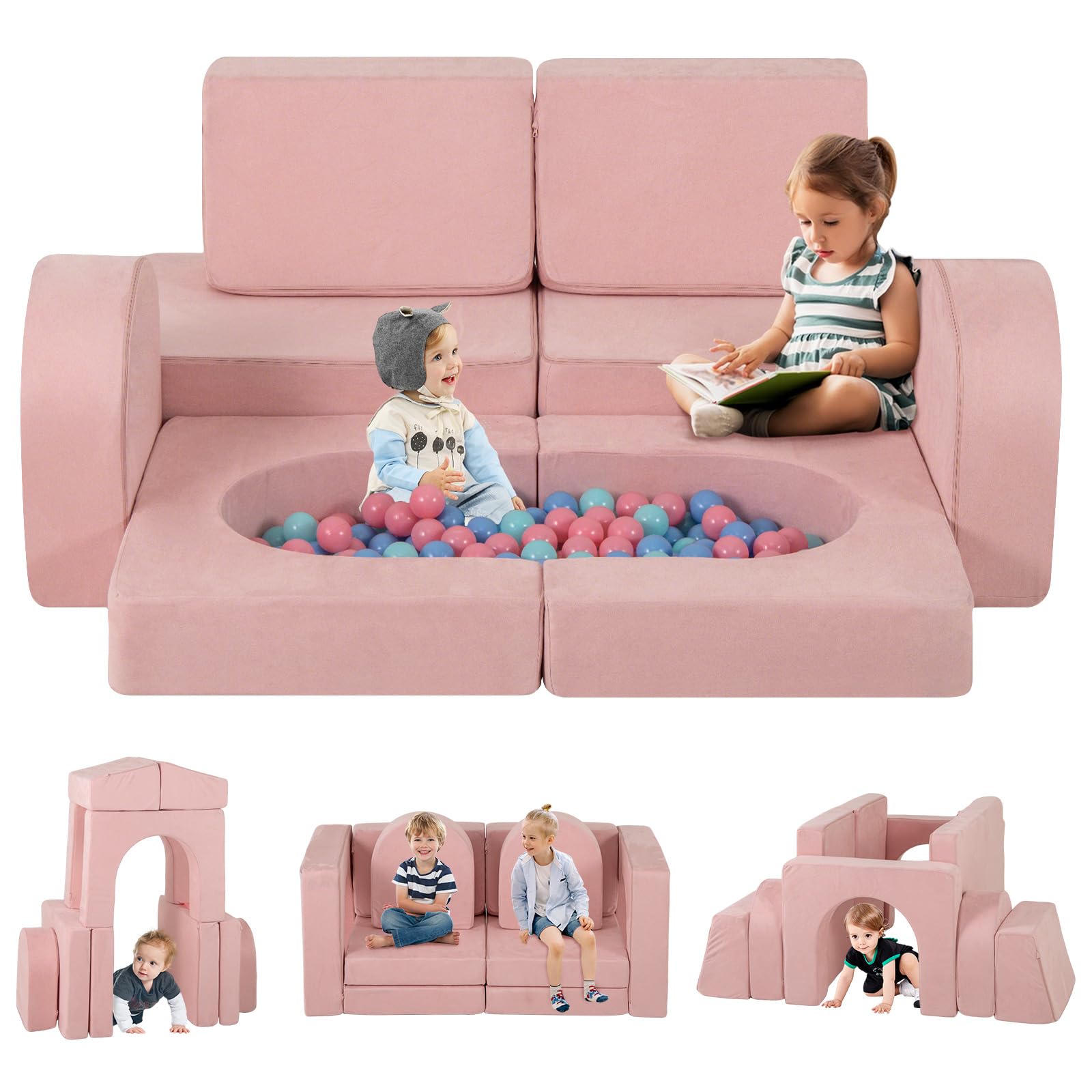 INFANS Modular Kids Play Couch, 8 PCS Toddler Creative Sectional Fort Building Sofa