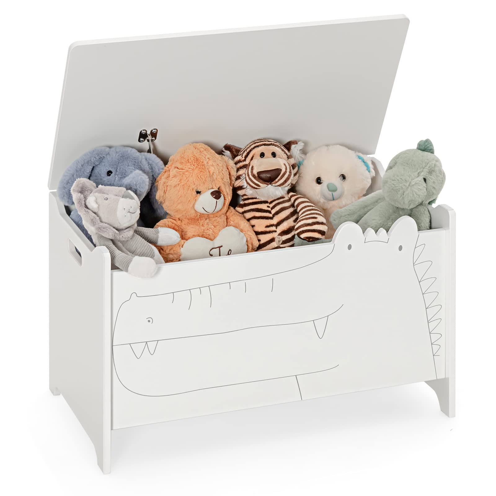 INFANS Wooden Toy Chest , Wide Kids Toy Box Storage Space with Safety Hinge and Handles INFANS