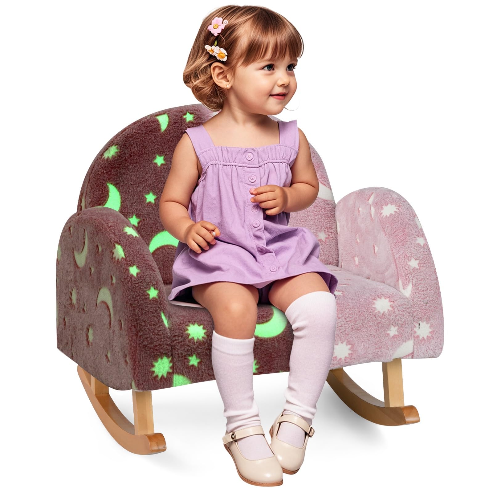 INFANS Kids Sofa with Glow in The Dark, Toddler Rocking Chair, Upholstered Comfy Foam Children Chair for Kindergarten Playroom