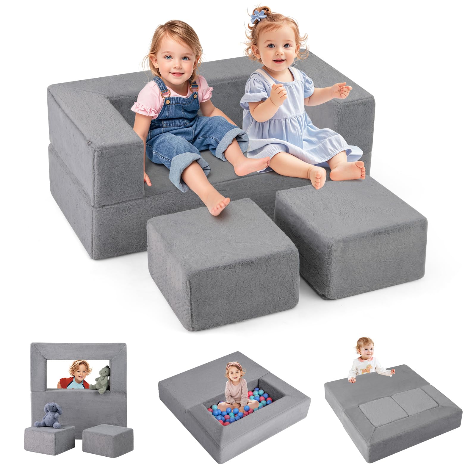 INFANS Modular Kids Play Couch, Toddler Sectional Fort Building Sofa for Playroom, Bedroom, Convertible Soft Foam Furniture
