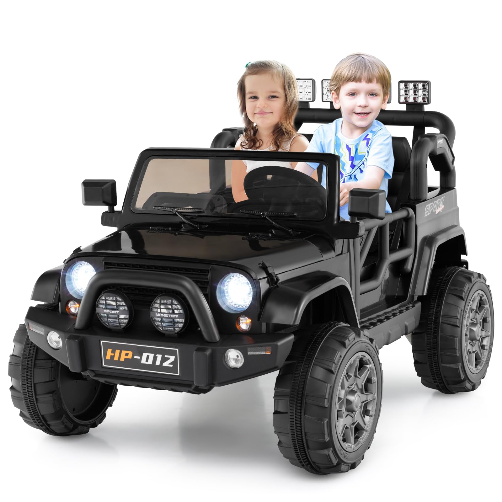 INFANS 2 Seater Ride on Truck, 12V Battery Powered Electric Vehicle for Kids with Remote Control, Power Display, LED Lights