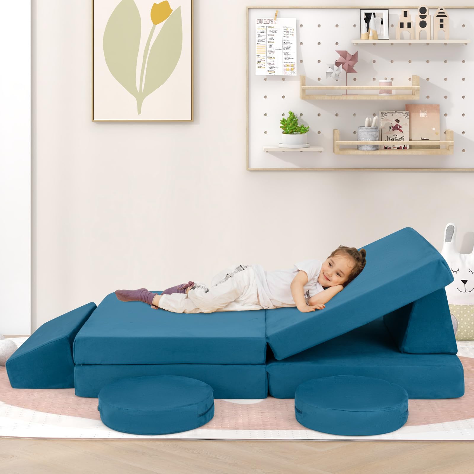 INFANS Modular Kids Play Couch, 6 PCS Toddler Creative Sectional Fort Building Sofa for Playroom, Bedroom
