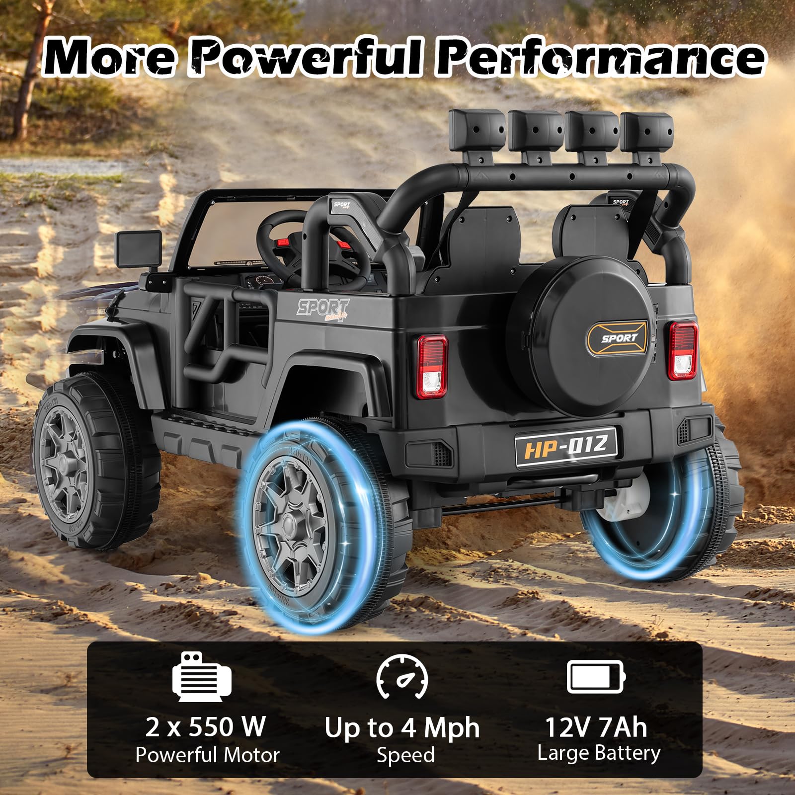 INFANS 2 Seater Ride on Truck, 12V Battery Powered Electric Vehicle for Kids with Remote Control, Power Display, LED Lights