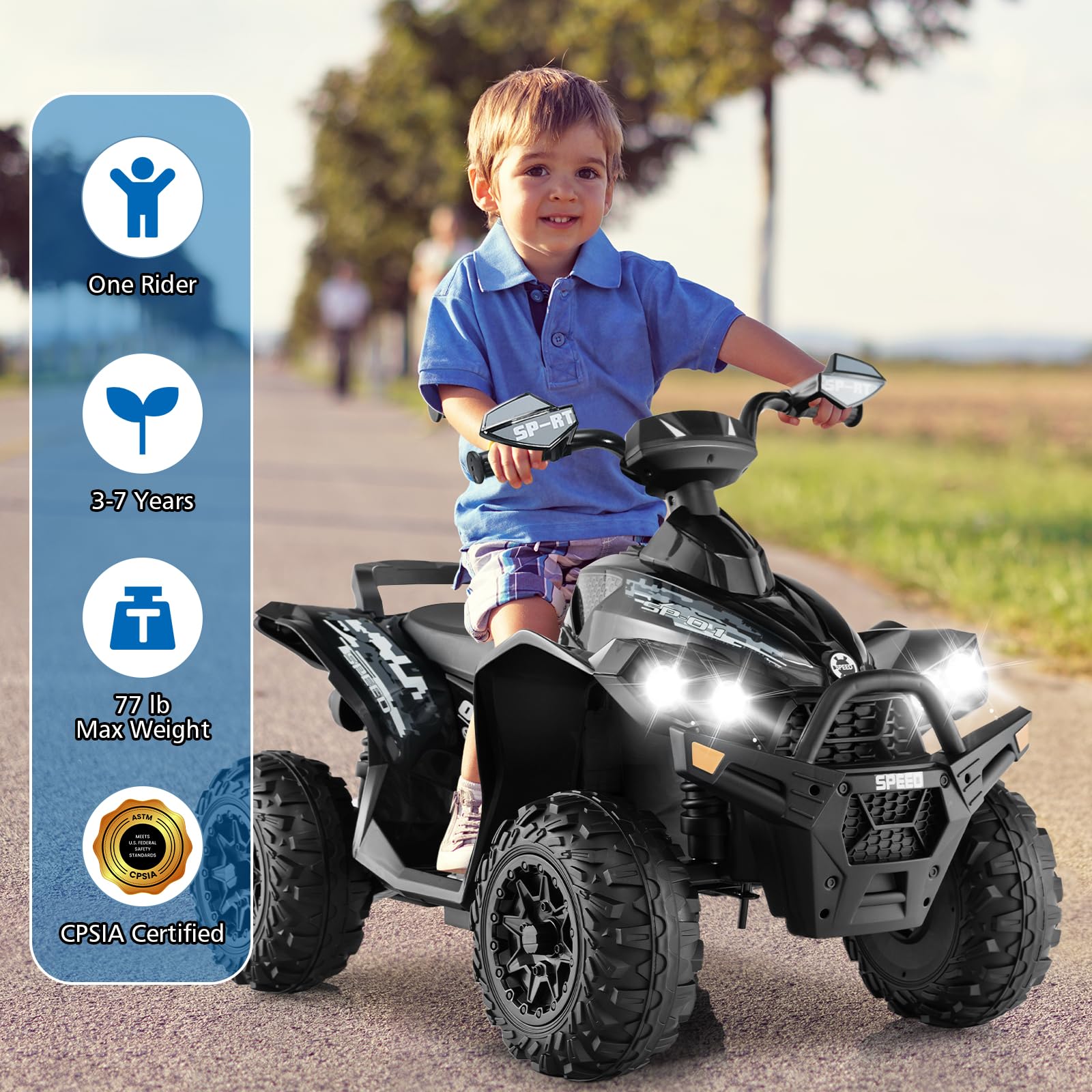 INFANS Kids Ride on ATV, 12V 4 Wheeler Quad Toy Vehicle, Electric Ride on Toy, Battery Powered Wheels Car