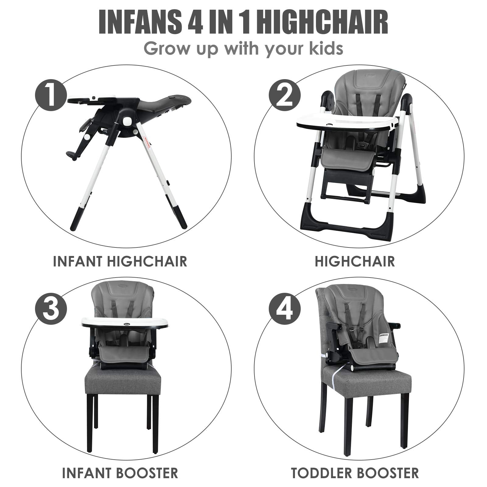 INFANS 4 in 1 High Chair�CBooster Seat, Convertible Highchair, Installation-Free,Simple Fold for Baby, Infant& Toddler