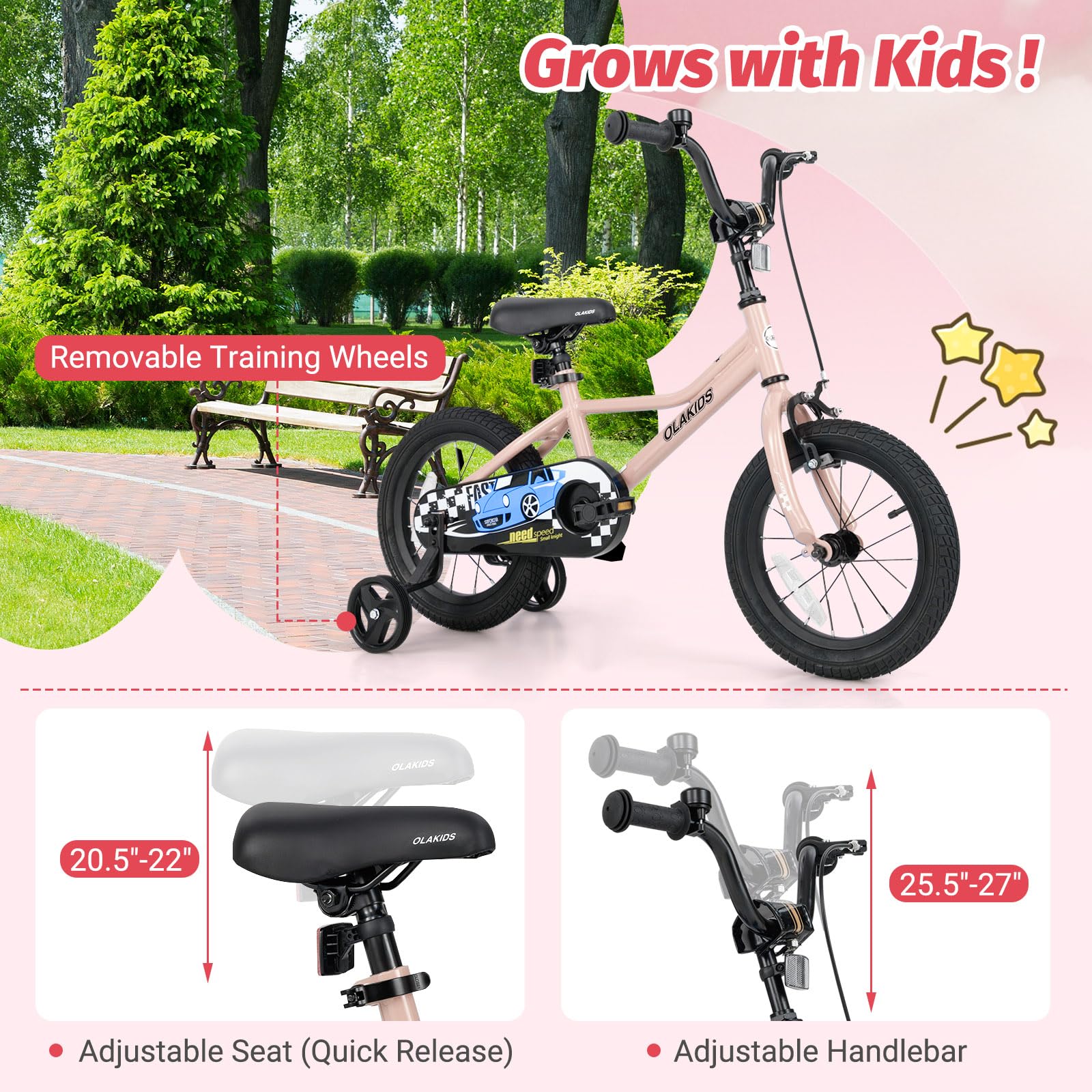 INFANS Kids Bike, 16 18 Inch Toddlers Bike with Training Wheels Safety Bell Adjustable Seat and Handlebar